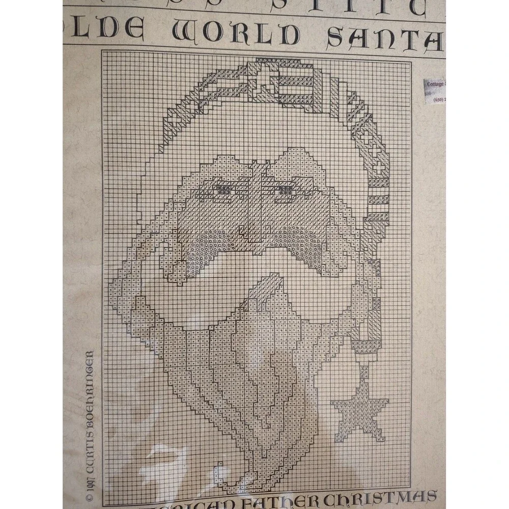 Vintage 1997 Curtis Boehringer Cross Stitch Pattern Olde World American Santa